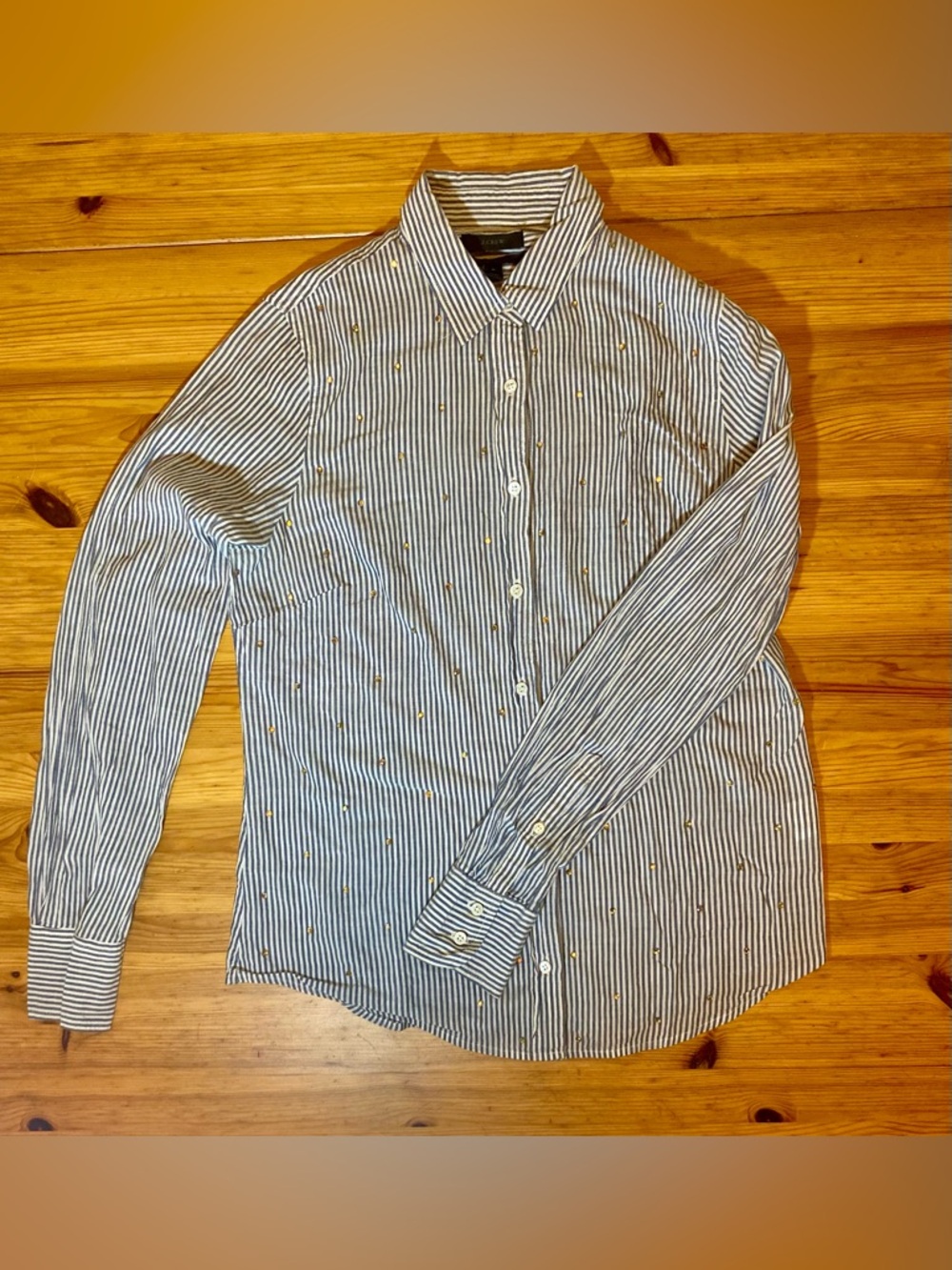 J. Crew Embellished Striped Perfect Cotton Button-Down Shirt Size Small - Picture 9 of 10